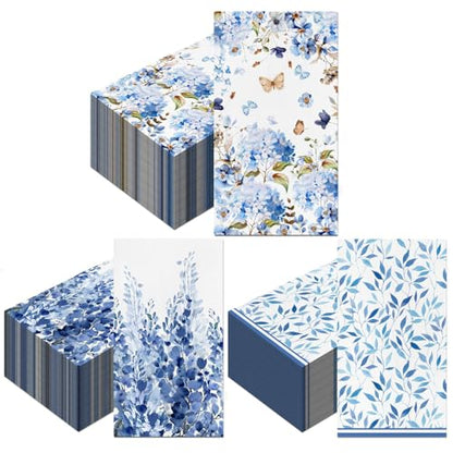 60 Pack 3 Styles Blue Floral Napkins for Decoupage Toile Napkins Flower Cocktail Decorative Paper for Birthday Party Beautiful Gorgeous