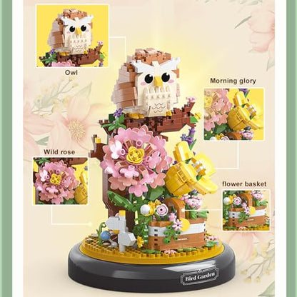 Owl Flower Bouquet Building Set Plants Friend Set Adults Bonsai Tree Party Favors for Kids Animal Building Blocks Set Valentine's Birthday Gift for Girlfriend Boys Girls Age 6