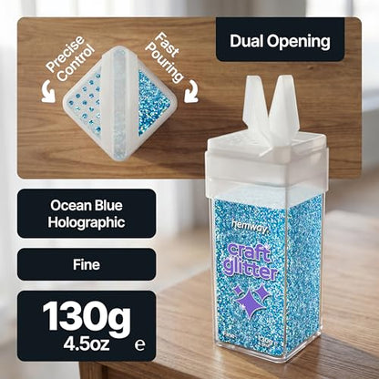 Craft Glitter Shaker Ocean Blue Holographic 130g Fine (3.8 Ounce)