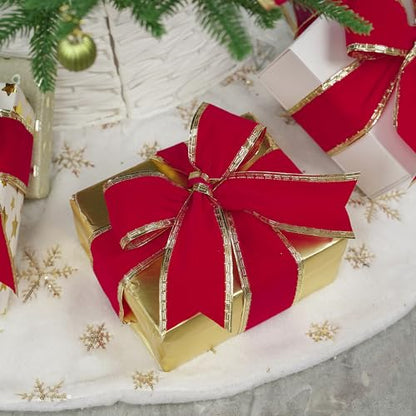 2.5 Inch Red Velvet Christmas Ribbon 10 Yards Velvet Wired Ribbons with Gold Greek Key Edge Ribbons Red Ribbon for Christmas Tree Decoration (30 Foot)