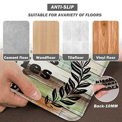Kitchen Mats for Floor Anti Fatigue Mats for Kitchen Floor Kitchen Rugs Farmhouse Style Memory Foam Kitchen Mat Cushioned PVC Leather Kitchen Rug Set