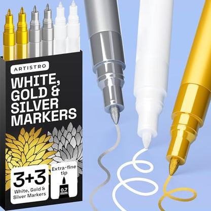 White Gold & Silver Acrylic Paint Pens (6 Count)