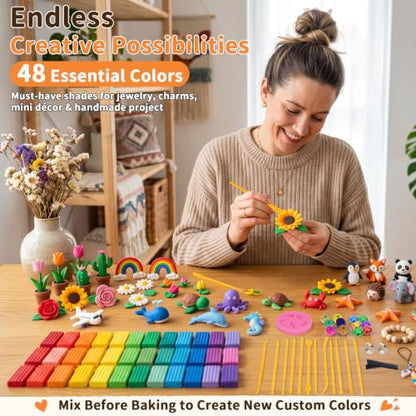 130 Pcs Polymer Clay Kit 48 Colors Oven Bake Clay 40g Large Block