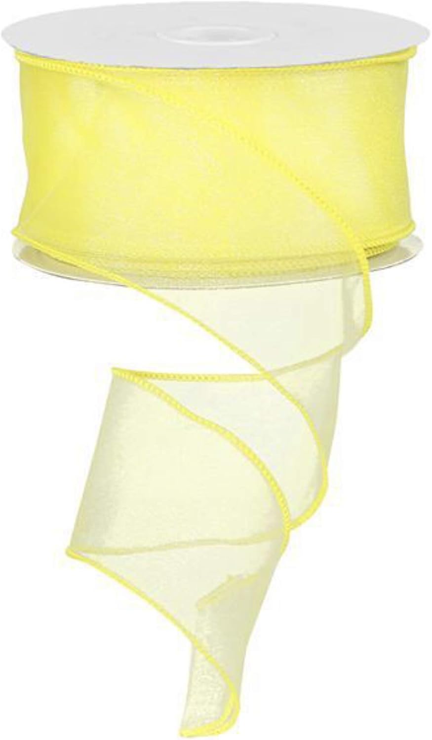 Ribbon Bazaar Sheer Organza Wired Ribbon - 100% Polyester Wire Edged Ribbon for Floral Decor, Table Arrangements, Apparel Embellishment & More - 2-1/2" Yellow 50yd - Crafty Corner