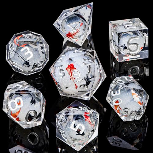DND Dice Set Liquid Core Koi Fish Sharp Edged Dragons Dice Compatible with D&D Role Playing Game