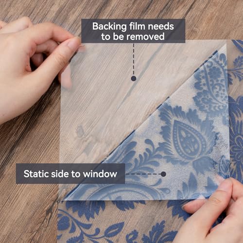 Blue Bohemian Decorative Privacy Window Film Patterns 17.7in X 78.7in