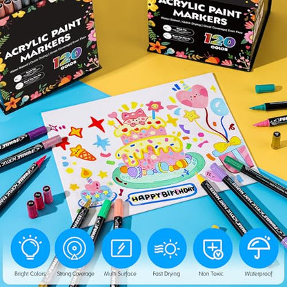 120Color Acrylic Paint Markers Set (120 Count)