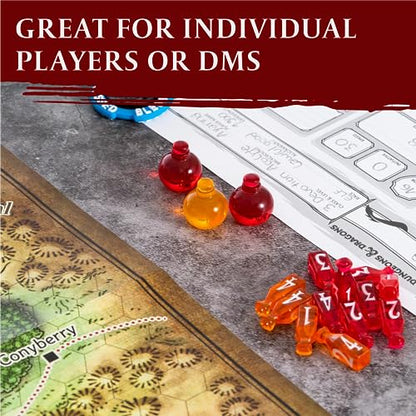 15 DND Healing Potion Tokens and Each Potion Level Has a Color Matching D4 Dice Set to Easily Track & Roll for Your D&D Potions