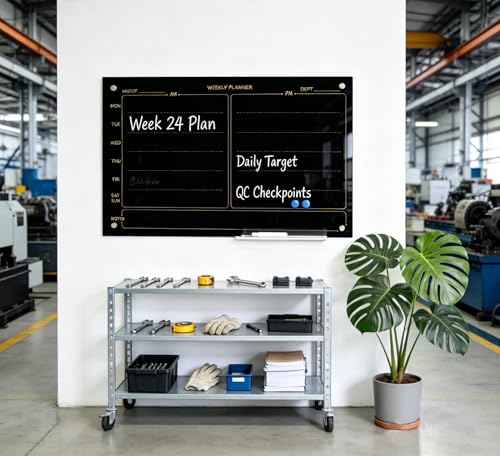 Glass Whiteboard 24"X36" Weekly Calendar Blackboard Magnetic Planner WritingBoard Dry Erase Board Frameless White Board for Office School Home Tray