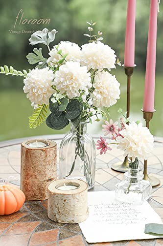 Artificial Dahlia Flowers 25pcs Real Looking Cream Foam Fake Roses with Stems for DIY Wedding Bouquets Bridal Shower Centerpieces Floral Arrangements Party Tables Home Decoration (25 Count)