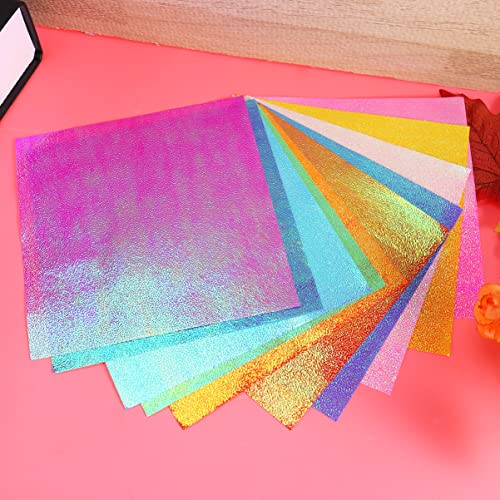 100pcs Shiny Origami Paper Iridescent Paper Square Shiny Folding Decoration for Crafts Projects