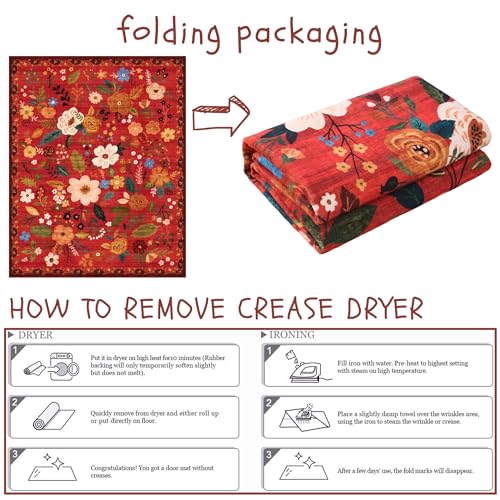 Door Mat Indoor Entrance 2x3 Rug Machine Washable Boho Floral Small Area Rug Non