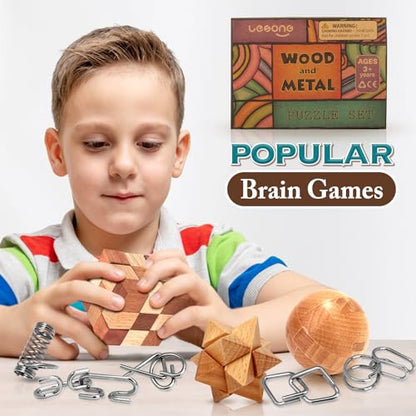 Brain Teaser Wooden Metal Puzzles (32 Count)