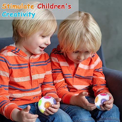 12 Pack Rainbow Puzzle Balls Magic Fidget Balls with 2 Pcs Pouches Fidget Toys for Boys and Girls Funny Stress Reliever Toys for Kids Teens and Adults Back to School Birthday Gifts (12 Count)