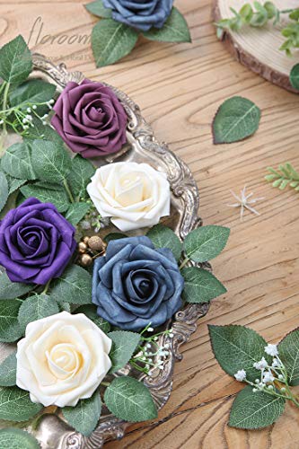 Artificial Flowers 25pcs Real Looking Champagne Foam Fake Roses with Stems for DIY Wedding Bouquets Bridal Shower Centerpieces Floral Arrangements Party Tables Home Decorations (25 Count)