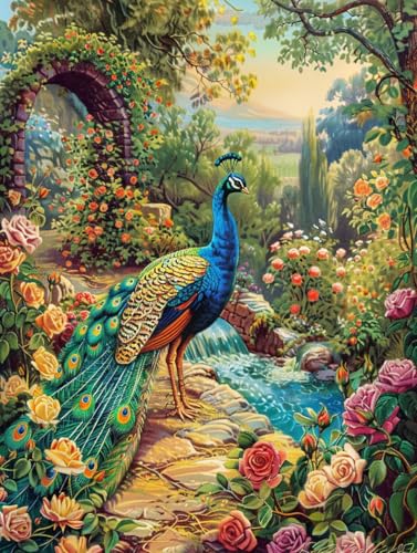 Art Crafts 14ct Counted Cross Stitch Patterns Kits Animal Peacock Garden Printed Stamped Cross Stitch Kits for Adults Needlepoint Kits