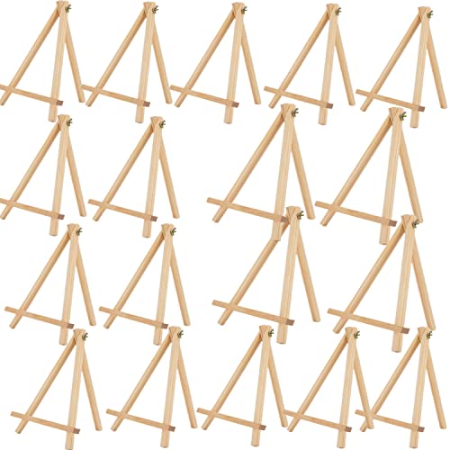 9.4" Tall Natural Pine Wood Tripod Easel Photo Painting Display Portable Tripod Holder Stand& Adjustable Wooden Tripod Tabletop Holder Stand for Canvas (18 Count)