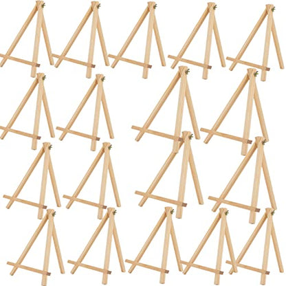 9.4" Tall Natural Pine Wood Tripod Easel Photo Painting Display Portable Tripod Holder Stand& Adjustable Wooden Tripod Tabletop Holder Stand for Canvas (18 Count)