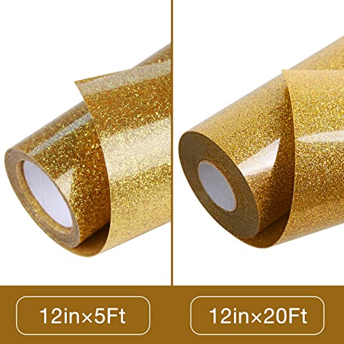 Gold Glitter HTV Heat Transfer Vinyl Roll 12 inch x 5 ft Iron on Vinyl for T Shirts Crafts