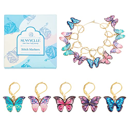 1 Box 20Pcs Stitch Markers Crochet Stitch Marker Butterfly Enamel Cute Charms Removable Leverback Clasp Charm Locking Metal Knitting Markers for Weaving Sewing Knit Quilting DIY Zipper Pull (20 Count)