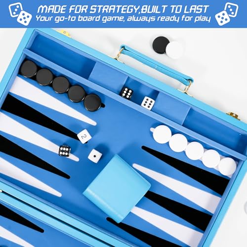 Light Blue 15 Inch Backgammon Sets for Adults (39 Count)