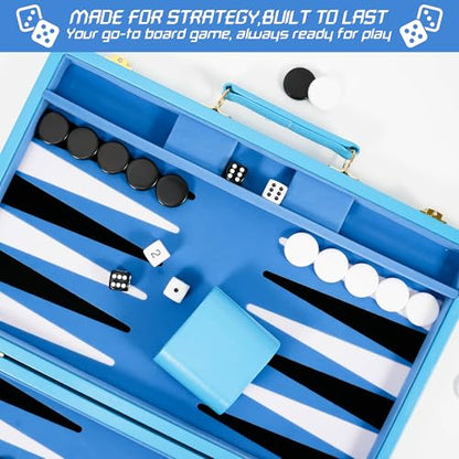Light Blue 15 Inch Backgammon Sets for Adults (39 Count)