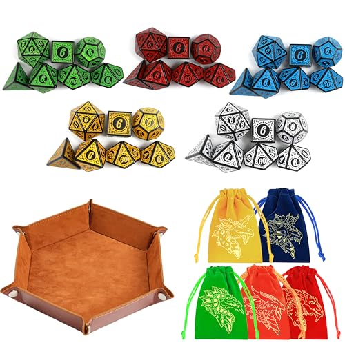 DND Dice Set 35 Pcs Polyhedral Dungeons and Dragons Rolling Dice for D&D RPG MTG Table Games Dice Bulk with Colorful Drawstring Bags and Dice Tray (49 Count)
