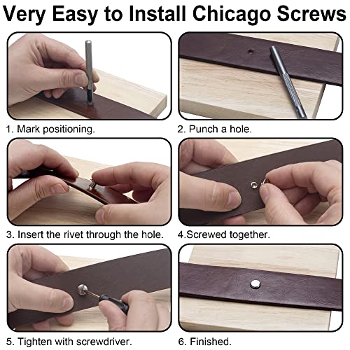 150 Sets 8MM Chicago Screws Leather Rivets for Fabric Chicago Binding Screws Buttons Metal Studs Rivets for Decorate and Repair Belts Bags Shoes Purse Dog Collar Leather Craft