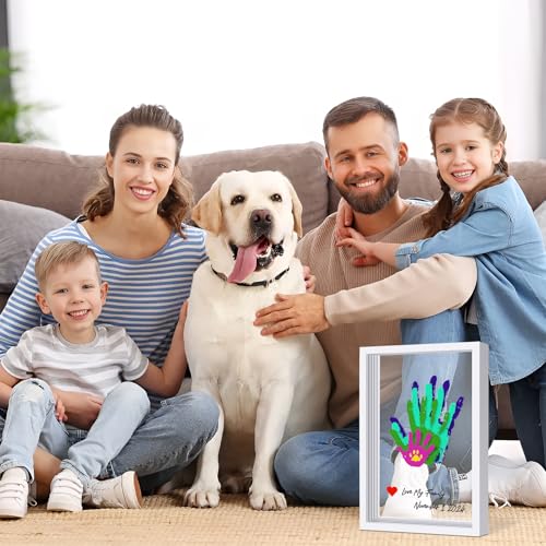 Family Handprint Kit DIY Craft Keepsake Wooden Frame Non Toxic Paints Transparent Sheets Perfect for Handprints Prints and Footprints Endless Present Set for New Parents and Family Memories
