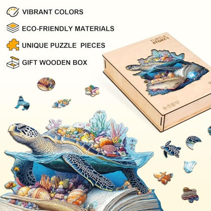 Story Turtle Puzzles Book Coral Seashells Ocean Sea Puzzle Adults Gifts for Women Men Wooden 90 Pieces 8.5 * 7.8in