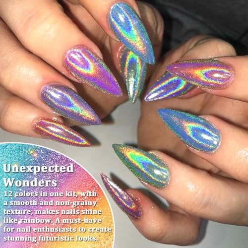 12 Colors Holographic Nail Powder (2.7 Ounce)