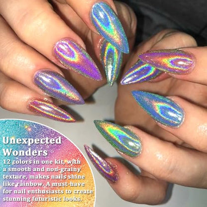12 Colors Holographic Nail Powder (2.7 Ounce)