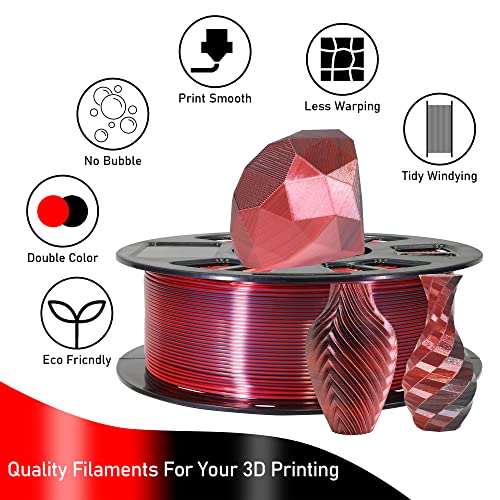3D Printing Silk PLA Shiny Red Black 2 Colors in 1 Coextrusion 3D Filament (35.27 Ounce)