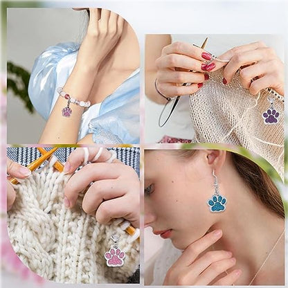1 Box 16Pcs Knitting Stitch Markers Cute Pet Paw Dog Cat Paws Enamel Charms Lobster Clasp Charms Removable Locking Crochet Pendants for Sewing Weaving DIY Zipper Pull Decoration