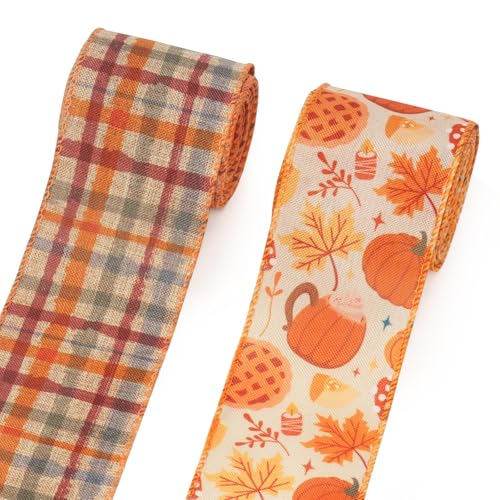 2 Rolls Fall Pumpkins Ribbons for Bows