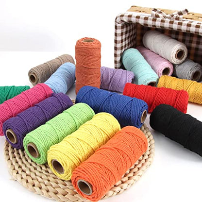Macrame Cord 2mm x 590 Yards 18 Rolls Natural Cotton Cord 3 Stands Jute Twine String Soft Rope Assorted Colored Yarns for DIY Knitting Knotting Craft Macrame Project Supplies (1770 Foot)
