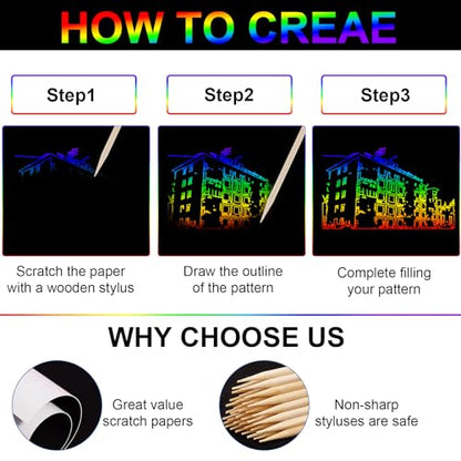 60 Pcs Scratch Art Rainbow Sets Magic Crafts Supplies Kits
