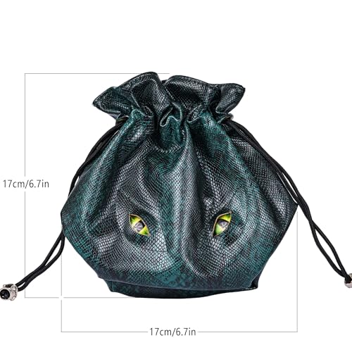 Large DND Dice Bag Leather Dice Storage Bag Dark Green D&D Drawstring Pouch with Pockets for RPG Table Games (4.5 Ounce)