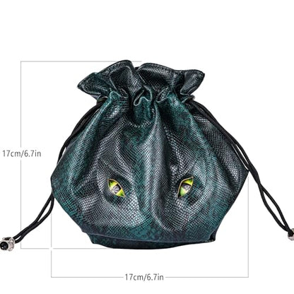 Large DND Dice Bag Leather Dice Storage Bag Dark Green D&D Drawstring Pouch with Pockets for RPG Table Games (4.5 Ounce)