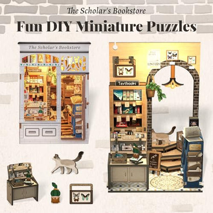 Book Nook Kit DIY Miniature House with Cat