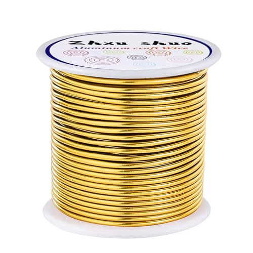 12 Gauge(2mm) Aluminum Wire 35 Yards Anodized Metal Wire for Bonsai Armature Crafting Sculpting Jewelry Craft Making Beading Floral (Gold, 12 Gauge) (105 Foot)