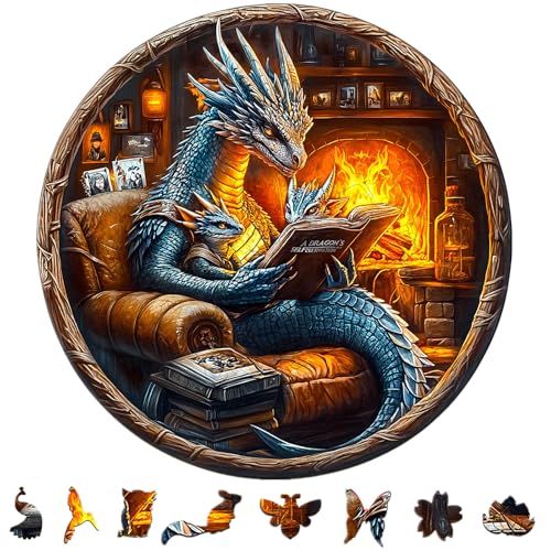 Wooden Puzzles Adults Dragon Family Reading Jigsaw 8.5 * 8.5in (95 Count)