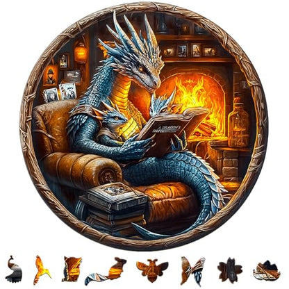 Wooden Puzzles Adults Dragon Family Reading Jigsaw 8.5 * 8.5in (95 Count)