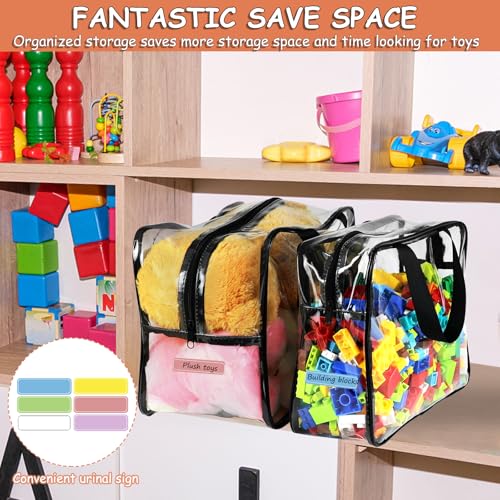 6 Large Toy Storage Bags with Labels Reusable Clear Toy Organizer 3L & 3XL (6 Count)