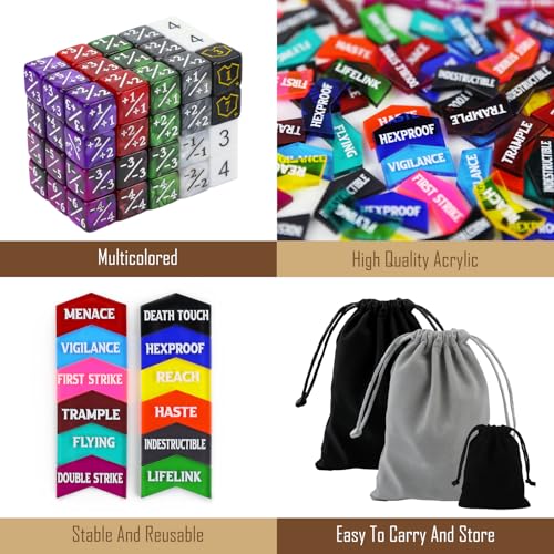 130 Pieces MTG Dice Counters Set Bulk Ability Keyword Tokens