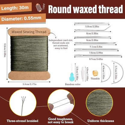 Waxed Thread 32 Yard 0.55mm Round Heavy Duty Leather Thread (9 Count)