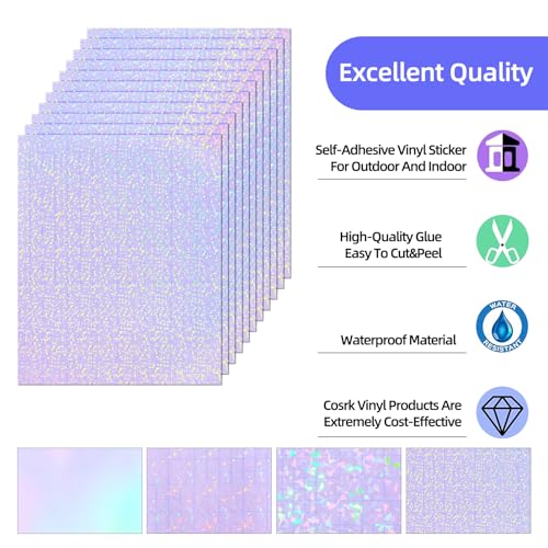 36 Sheets Holographic Laminate Sheets Clear Self Adhesive Sticker Paper (36 Count)