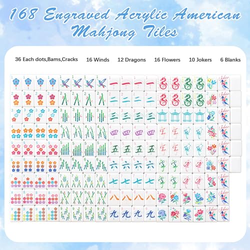 American Mahjong Set 168 Acrylic Numbered Tiles (172 Count)