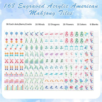 American Mahjong Set 168 Acrylic Numbered Tiles (172 Count)
