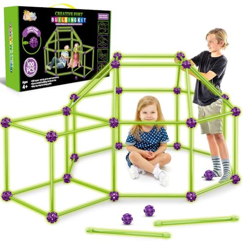 100 PCS Glow in The Dark Fort Building Kit for Kids (100 Count)